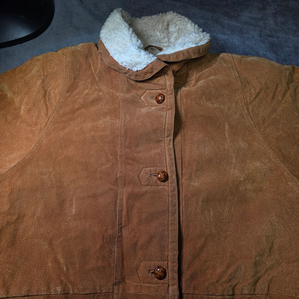 Vintage Rui Long Jacket Mens Large Brown Leather Sherpa Lined Parka Winter